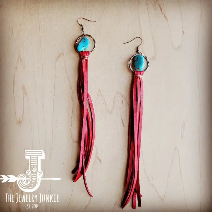 Turquoise Leather Drop Earring