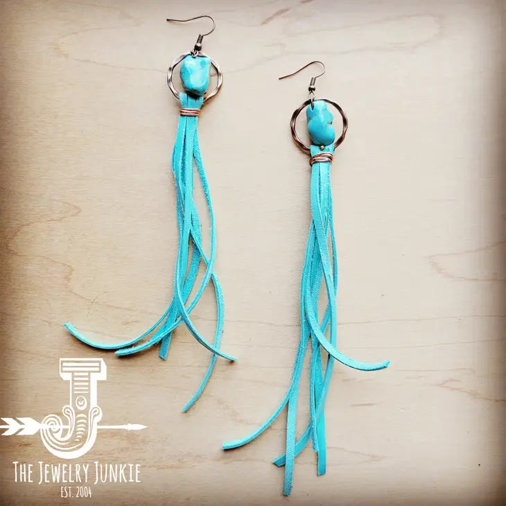 Turquoise Leather Drop Earring