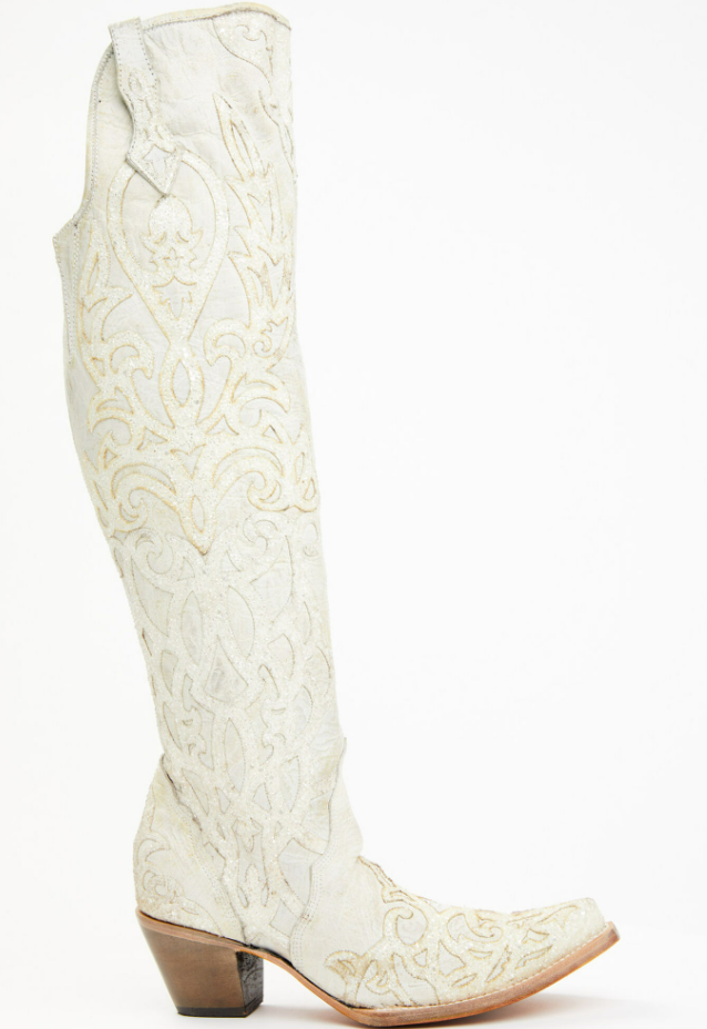 Corral LD Beige Glitter Overlay & Embroidery Tall Top Boot