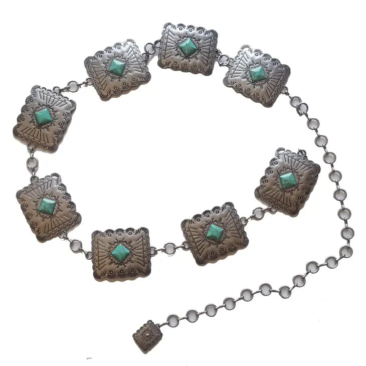 Western Silver Rectangular Concho Chain Belt