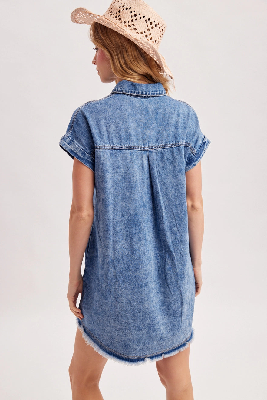 Washed Denim Button Down Shirt Dress