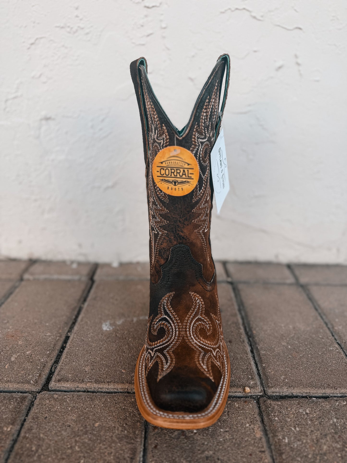 Corral Brown Flames Lamb Embroidery Square Toe Boot