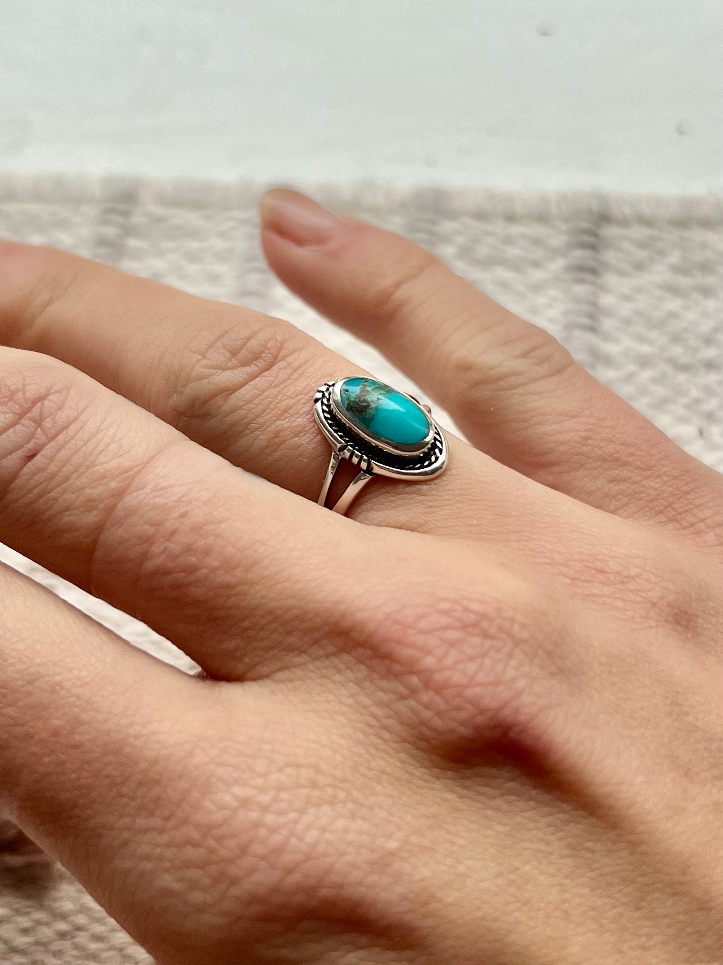 Sterling Silver Small Oval Turquoise Ring - Size 6