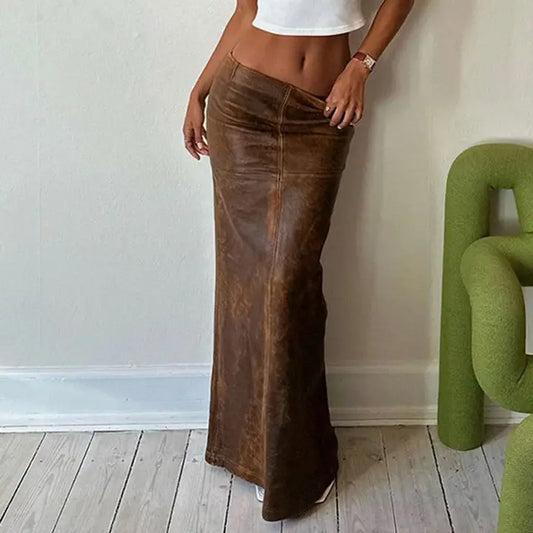 Leather Distressed Maxi Skirt