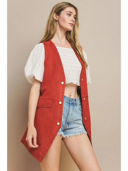 Rust Suede Midi Vest