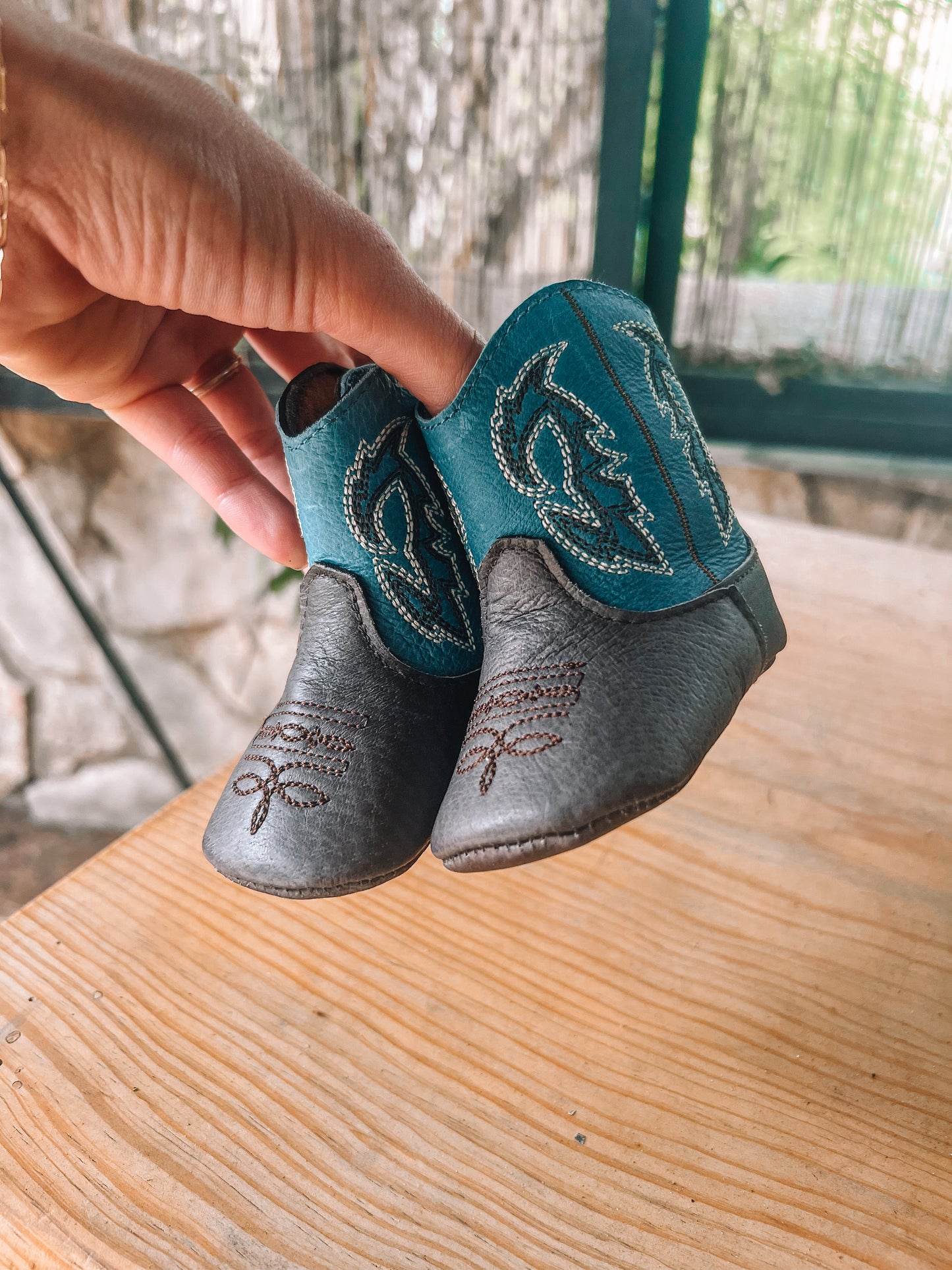 Justin Baby Blue/Brown Soft Toe Boots