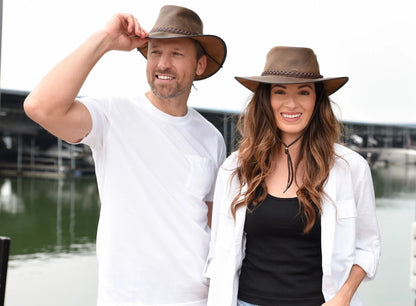 Leather Crushable Outback Hat - Copper