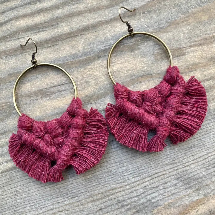 Square Knot Earrings - Burgundy & Bronze