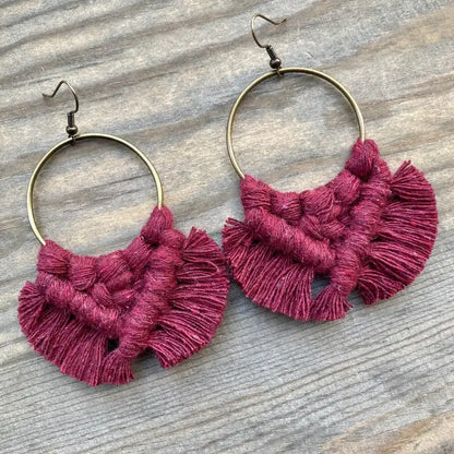 Square Knot Earrings - Burgundy & Bronze