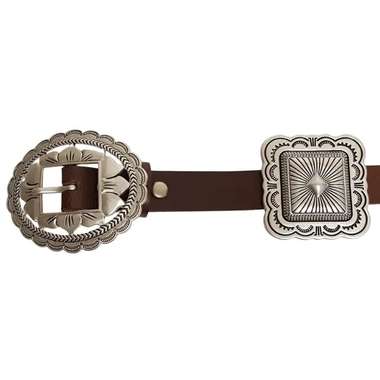 Genuine Leather Belt w/ Silver Conchos