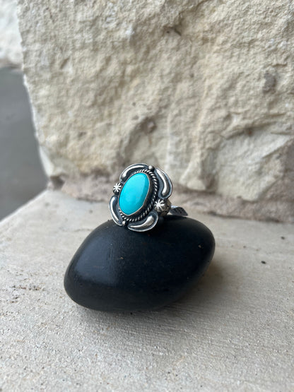 Jeff James Navajo Kingman Turquoise Ring - Size 8.5