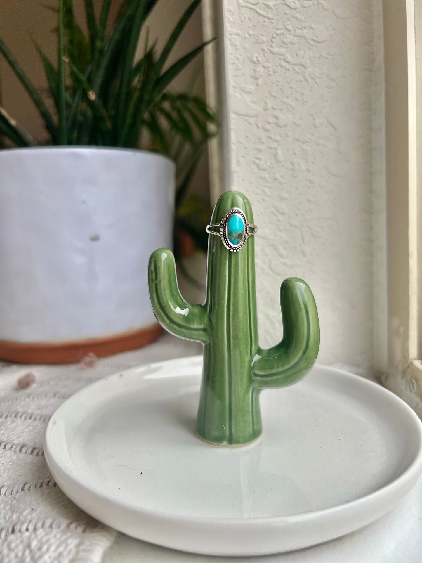 Sterling Silver Small Oval Turquoise Ring - Size 6