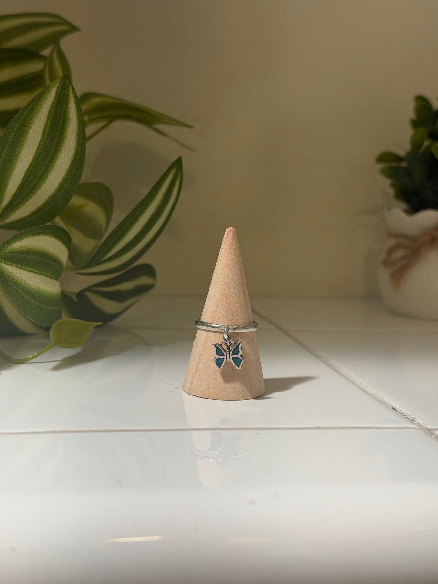 Butterfly Charm Handmade Turquoise Ring - Size 7