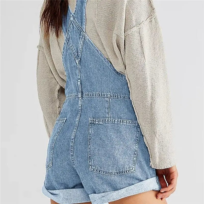 Loose Fit Denim Short Cotton Overalls