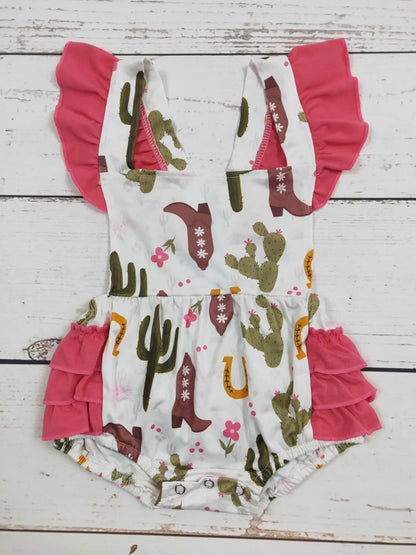 Cactus & Boots Baby Girl Bubble Romper