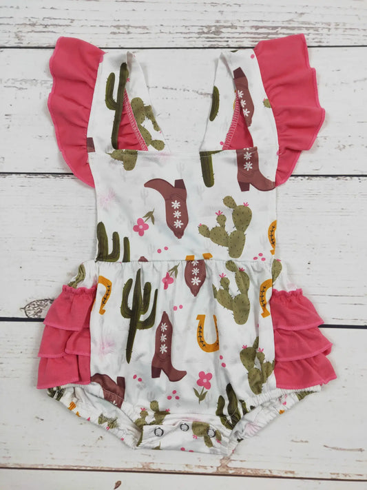 Cactus & Boots Baby Girl Bubble Romper