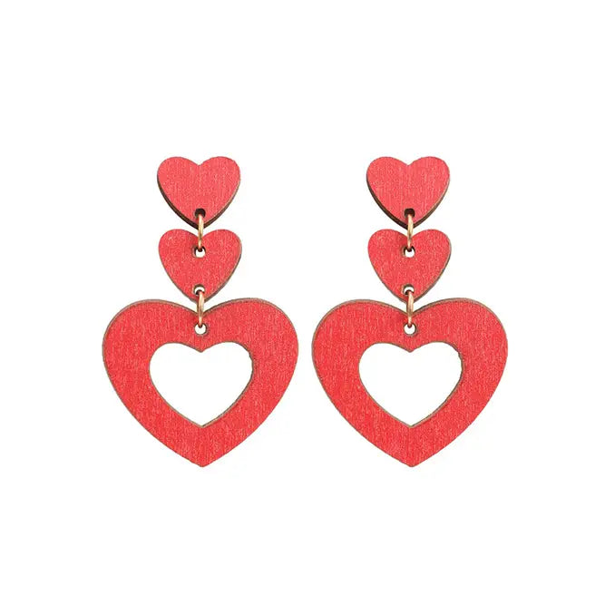 Valentine's Heart Wood Earrings