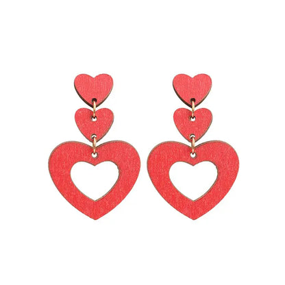 Valentine's Heart Wood Earrings