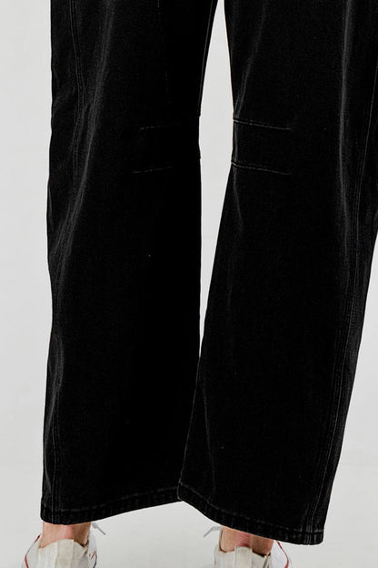 Ladies Mid Rise Black Barrel Jeans