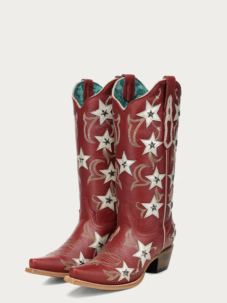 Corral Red Embroidery Stars & Studs Boot