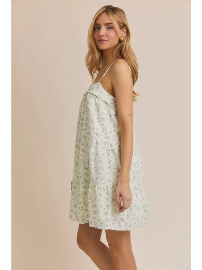Sleeveless Tiered Cotton Floral Mini Dress