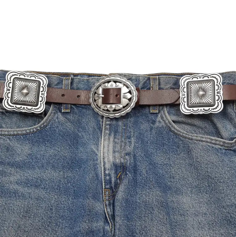 Genuine Leather Belt w/ Silver Conchos