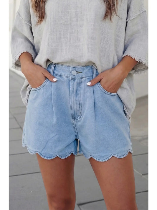 Western Scallop Trim Denim Shorts