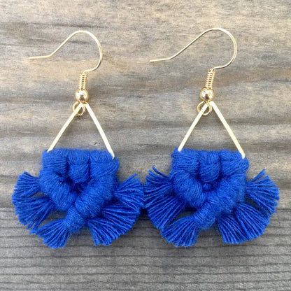 Micro Fringe Triangle Earrings - Blue & Gold