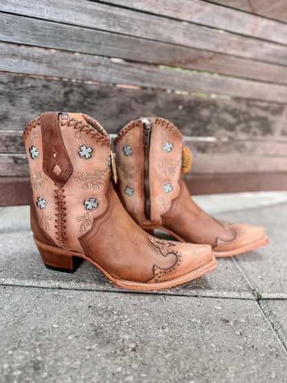 Corral Honey Clover Overlay Embroidery Handwoven Ankle Boot