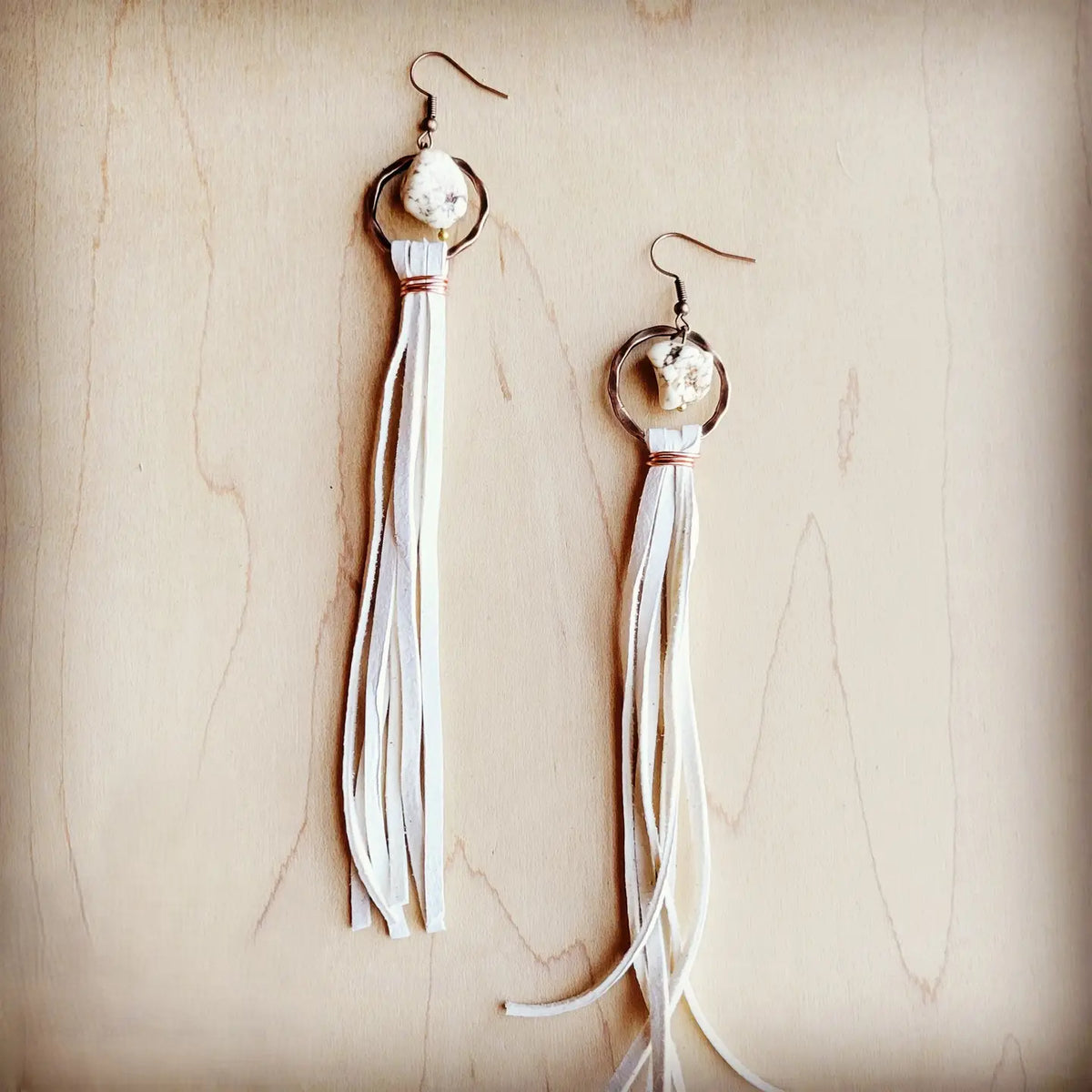 Turquoise Drop Earrings w/ Cream Leather Tassel