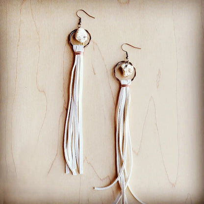 Turquoise Drop Earrings w/ Cream Leather Tassel