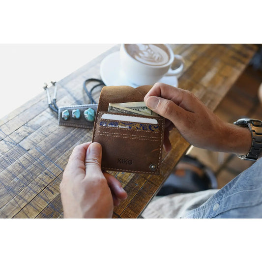 Wing Fold Card Case Leather Wallet