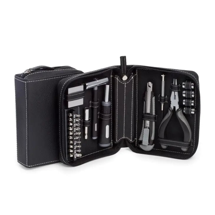 22 Piece Black Leather Tool Kit