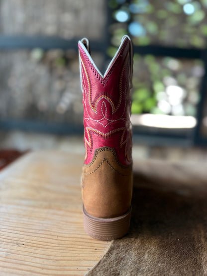 Justin Kids Whinny Brown/Pink Water Buffalo Boot