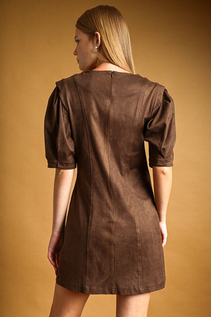 Suede Barrel Sleeve Shift Dress