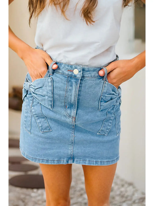 Bowknot High Waist Denim Skirt