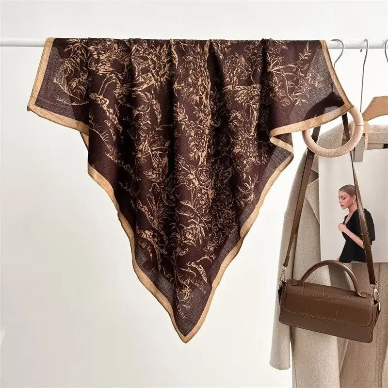 Vintage Dark Brown Floral Scarf