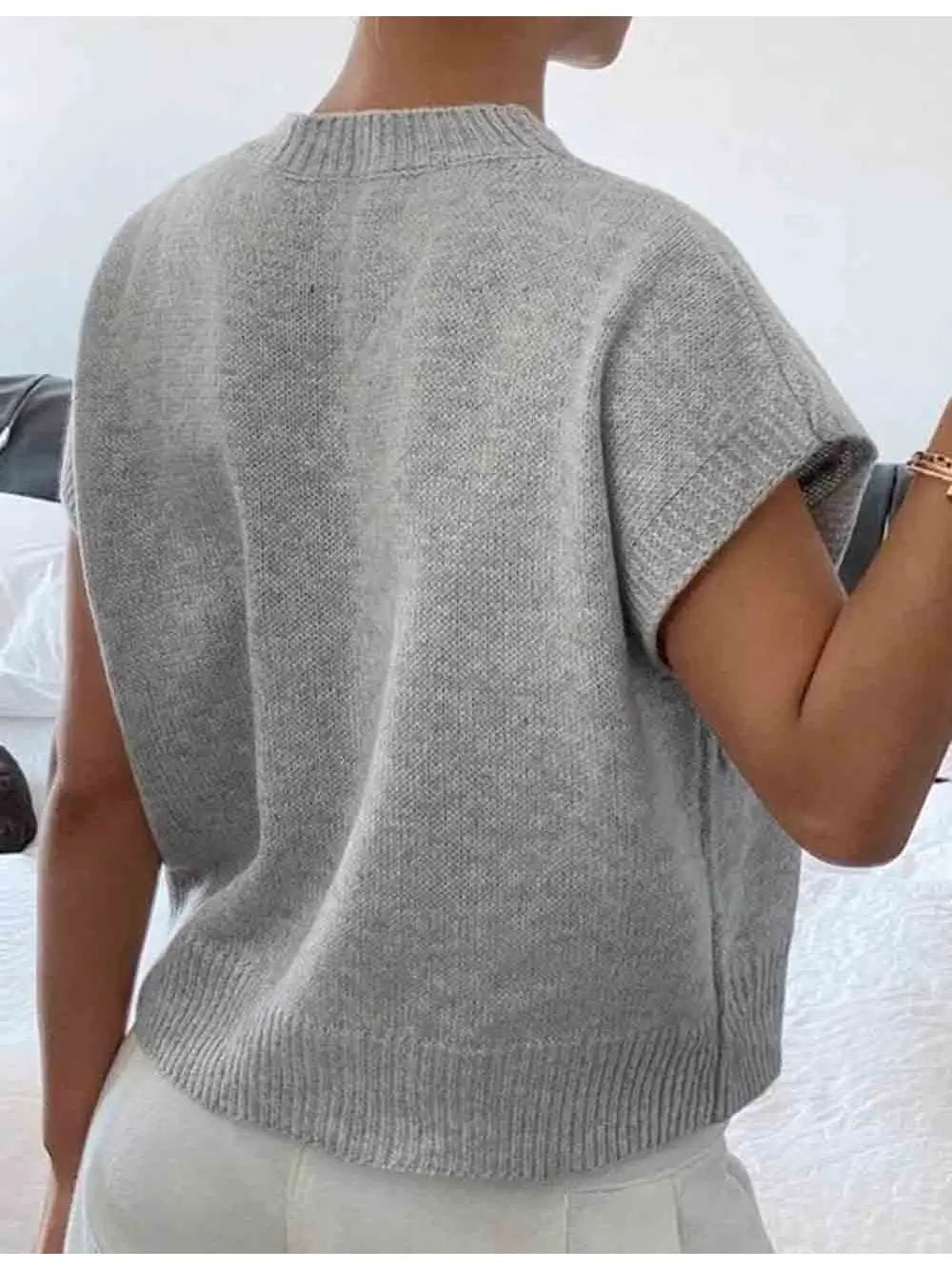 Crew Neck Ribbed Knit Vest