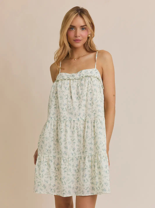 Sleeveless Tiered Cotton Floral Mini Dress