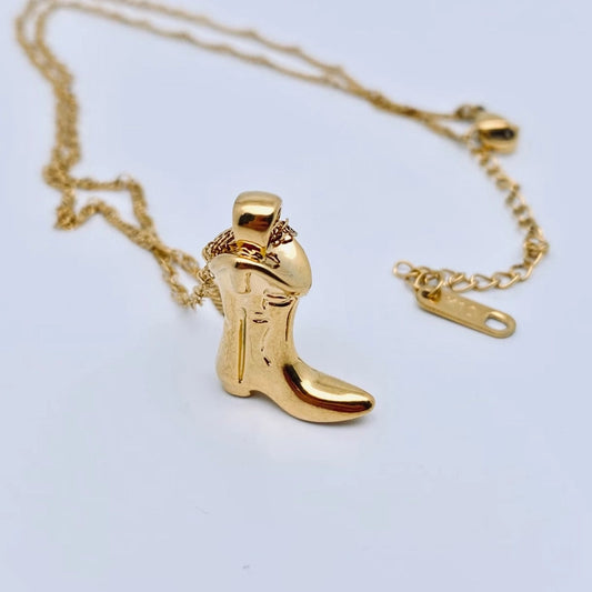 Gold Cowgirl Boot Charm Necklace