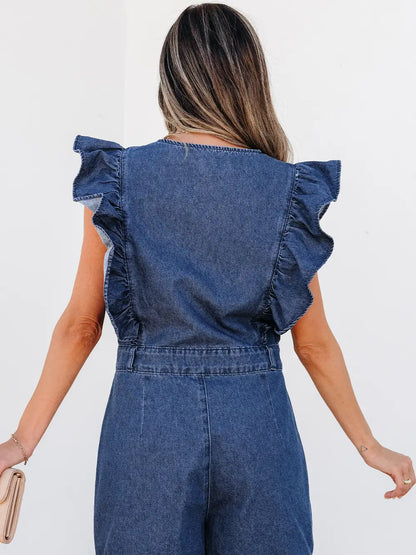 Ruffled Denim Romper