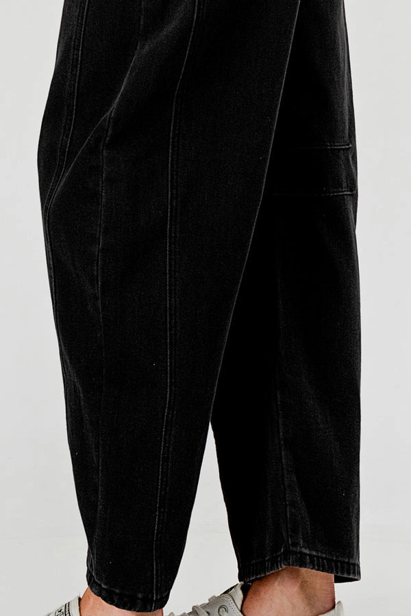 Ladies Mid Rise Black Barrel Jeans