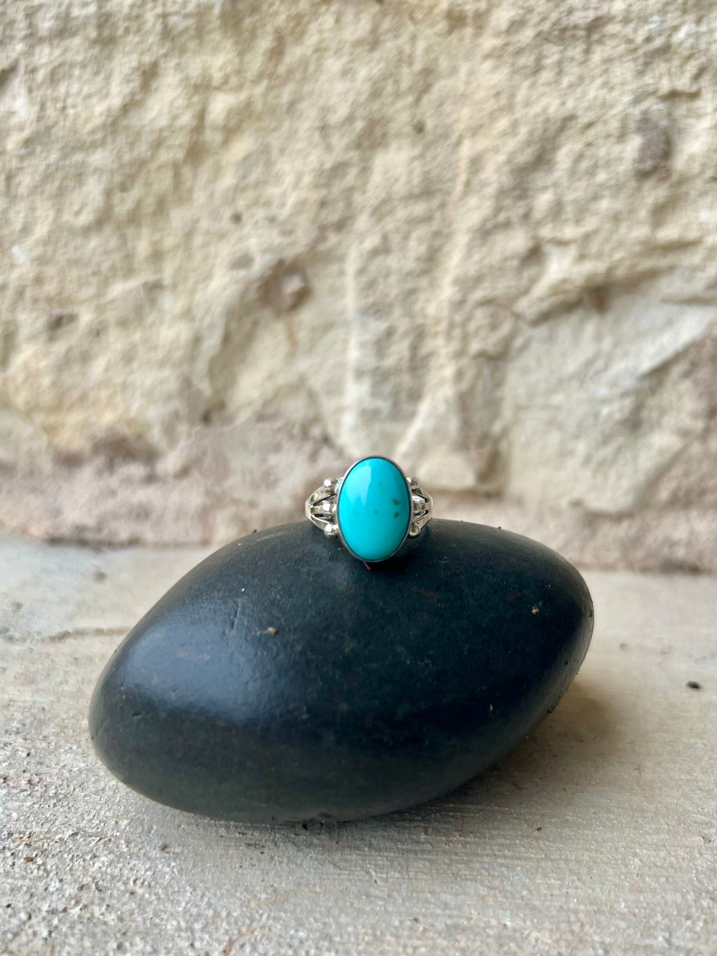 3 Prong Shoulder Navajo Handmade Sterling Turquoise Ring - Size 6