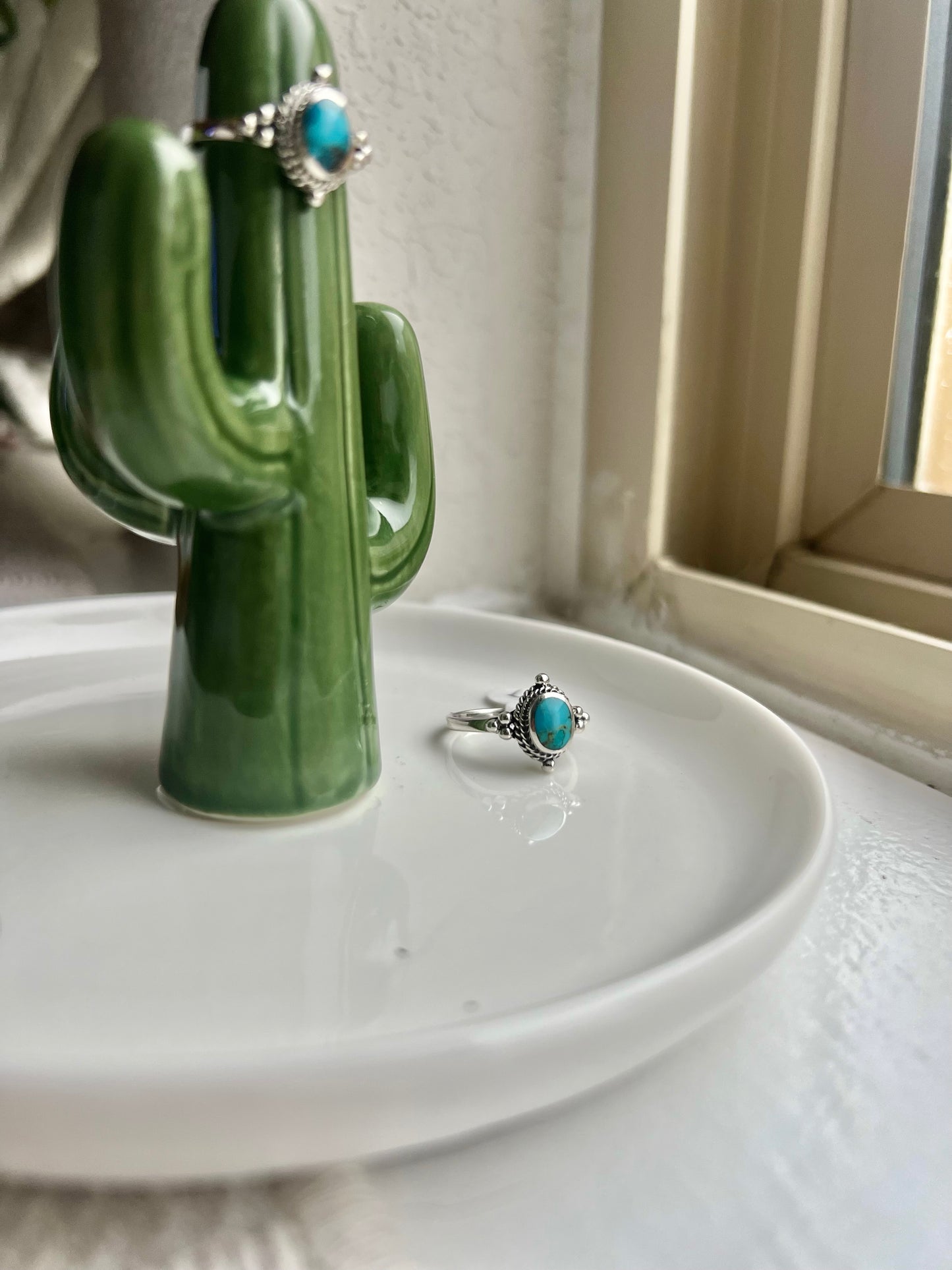 Handmade Point Prong Detail Dainty Turquoise Ring