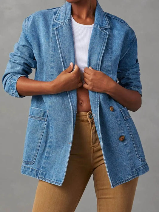 Washed Denim Lapel Jacket