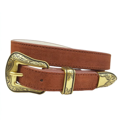 Genuine Suede Leather Belt w/ Western Buckle
