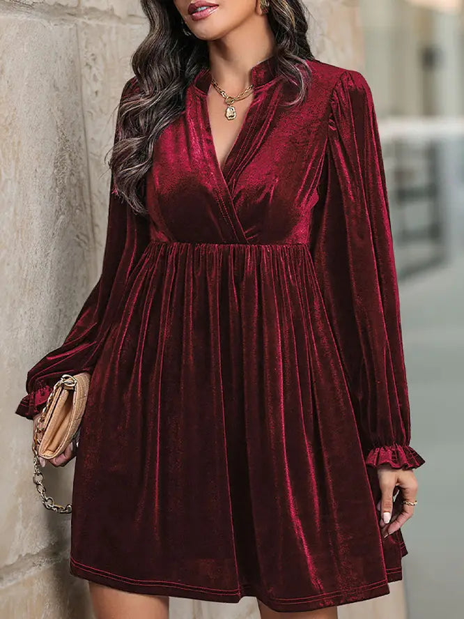 Red Velvet Long Sleeve Dress