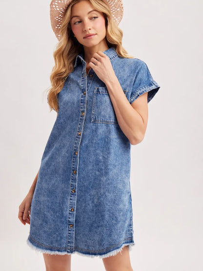 Washed Denim Button Down Shirt Dress