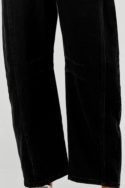 Ladies Mid Rise Black Barrel Jeans