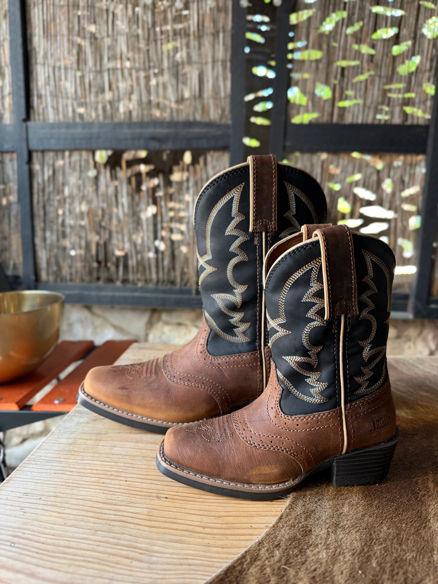 Justin Kids Tad Cognac Black Water Buffalo Boot